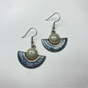 Half Moon Enamel Silver or White Gold Dangle Earrings